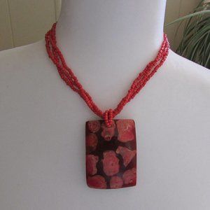 Red Pendant Beaded Necklace "Costume Jewelry"